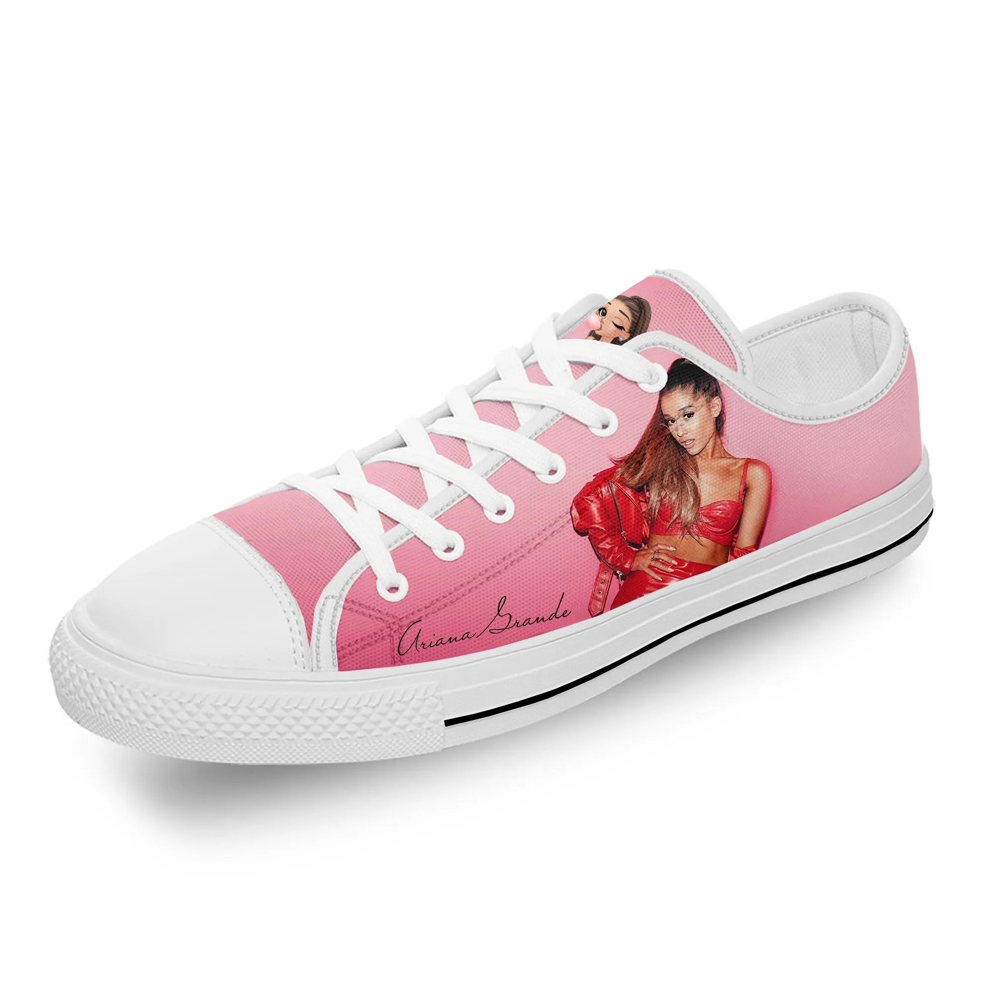 Grande Pop Singer Music Ariana White Cloth 3D Print Low Top Canvas Fashion Shoes Men Women  Lightweight Breathable Sneakers