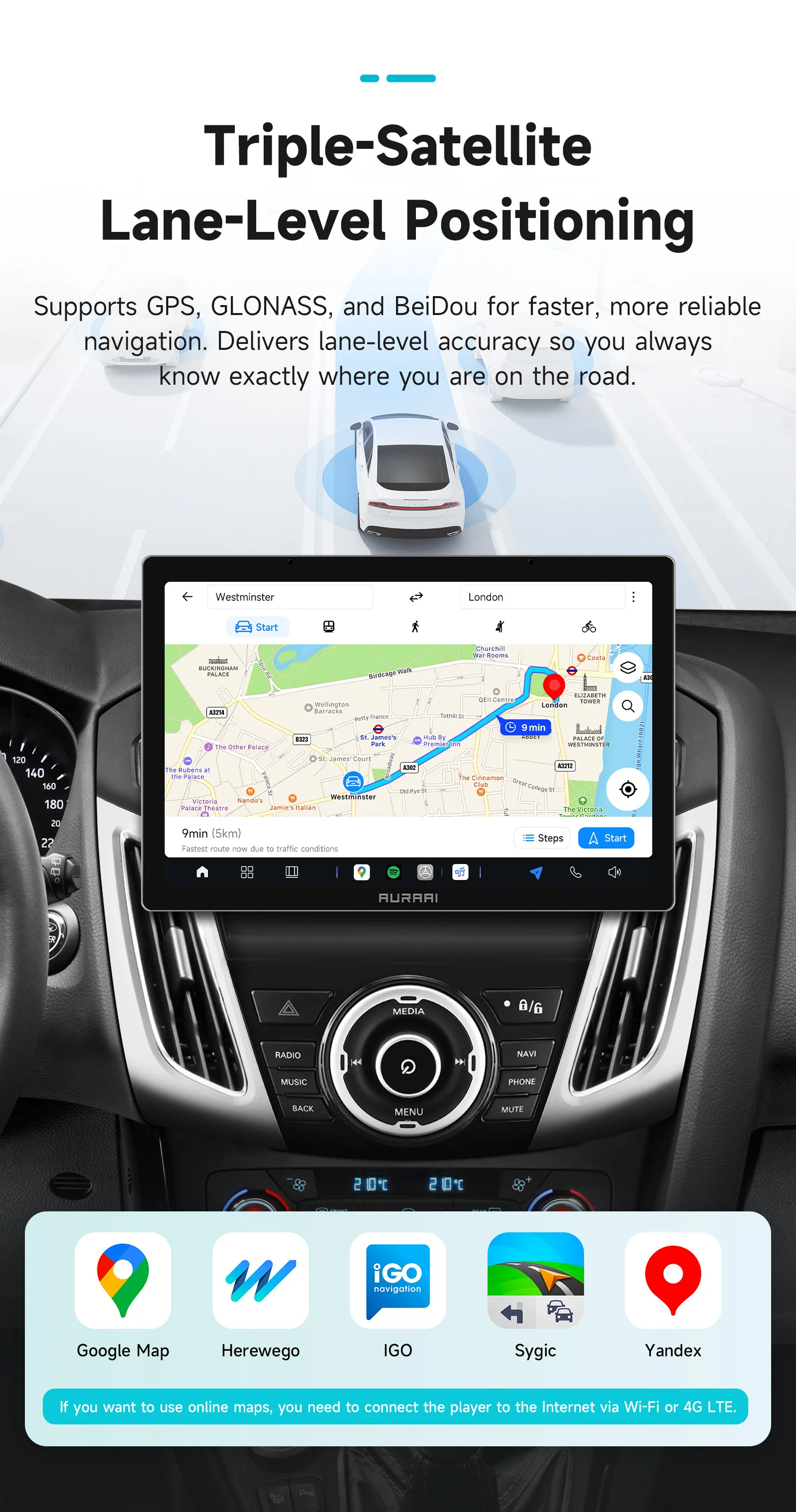 AURAAI Android Intelligentes Autobildschirm-System für Ford Focus 3 Mk3 2011 - 2017 4G WiFi Bluetooth GPS-Navigation Auto CarPlay KI-Sprachsteuerung ADAS Optional – Detail 24