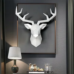 Deer Head Sculpture Animal Statue Figurines Wall Hanging Creative Elk  Art Antlers Statuette for Office Decoration Wall Mount