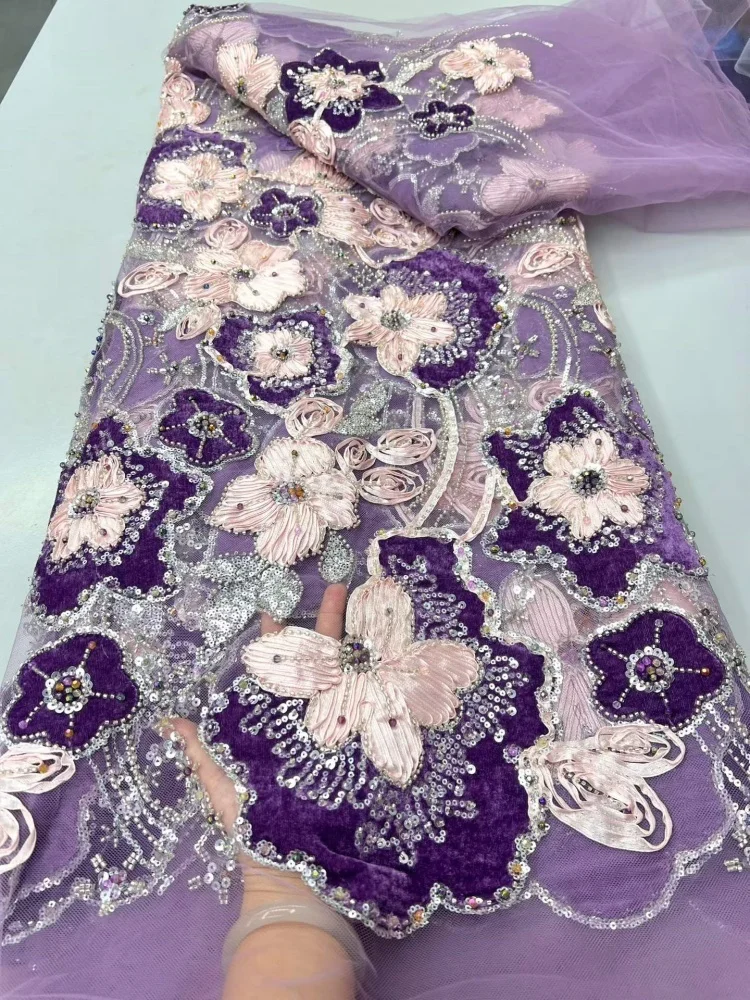 African Sequins Beaded Lace Fabric  High Quality  Nigerian French Lace Fabric for Clothing DIY Crafts