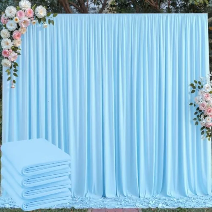 

Parties, polyester, baby blue, wrinkle-free 20 ft x 10 ft backdrop curtains with 4 panels of 5 ft x 10 ft for birthday, wedding