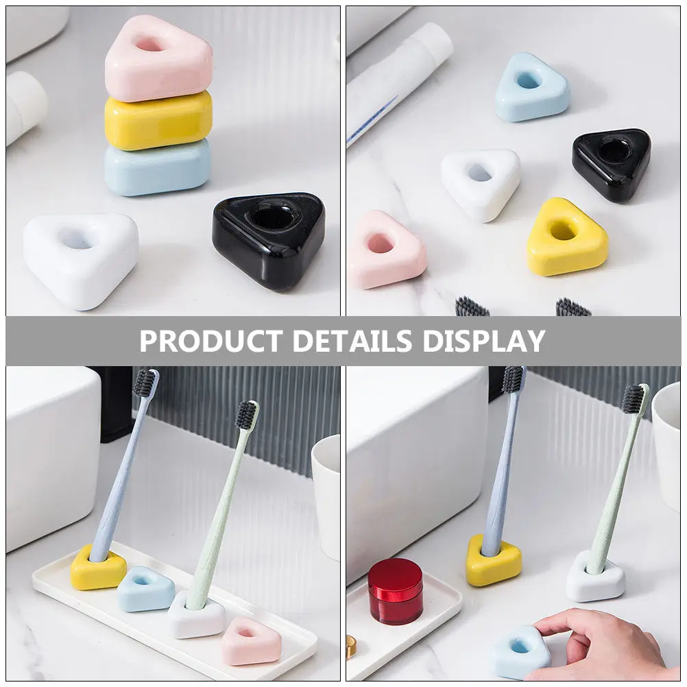 

4Pcs Toothbrush Holder Ceramic Desktop Bathroom Toothbrush Stand Reliable Organizer Triangular Design for Countertop