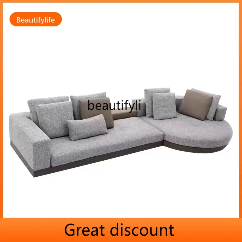 

A485 Итальянский минималистичный дуговой L-образный угловой диван из хлопка и льна, большой дизайнерский диван для виллы с плоским полом