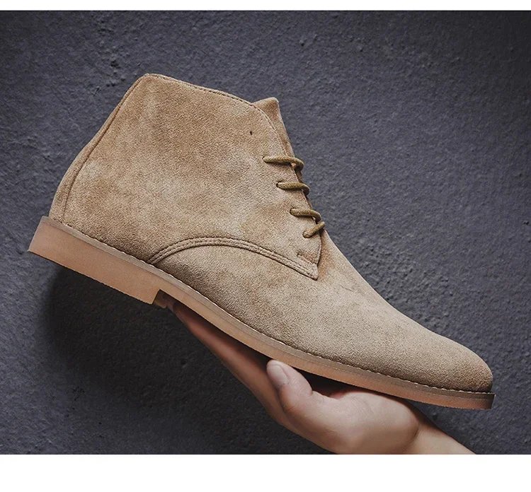 Modische braune Chelsea Boots für Herren im britischen Stil, hochgeschnittene Wildlederschuhe mit Schnürung und spitzer Zehenpartie, Herren-Knöchelstiefel – Detail 21