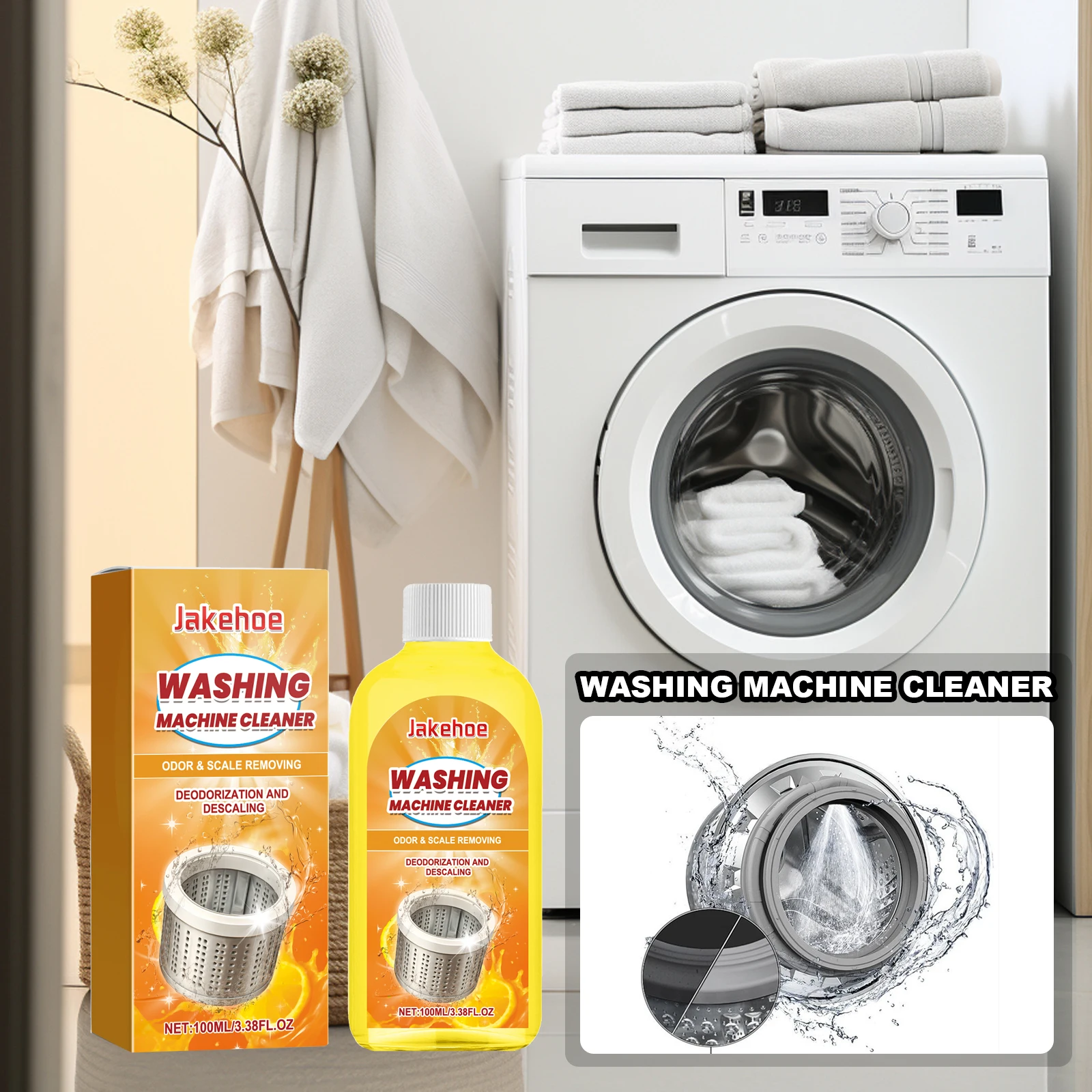 JAKEHOE Washing Machine Cleaner Agent Remove Odors Scale Cleaning Liquids Powerful Deodorization Descaling Household Cleaners