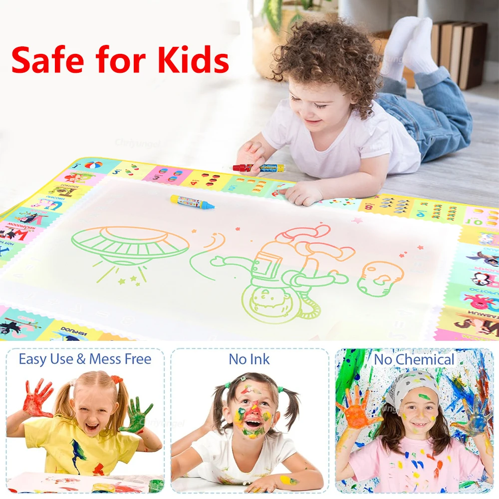 No Mess Magic Water Drawing Mat Doodle Board Reusable Educational Toy with Pens & Stamps, Gift for Toddler Boys Girls