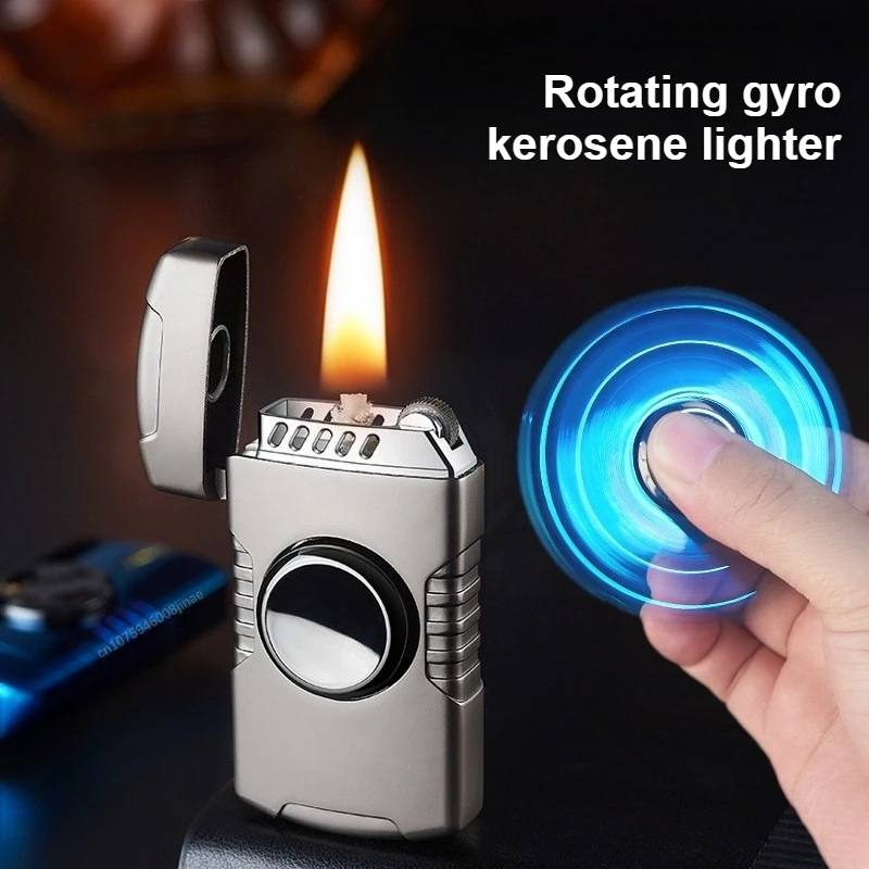 

2026 New Rotating Gyroscope Kerosine Lighter Metal Body Open Flame Grinding Wheel Lighter Stress Relieving Artifact Men's Gift