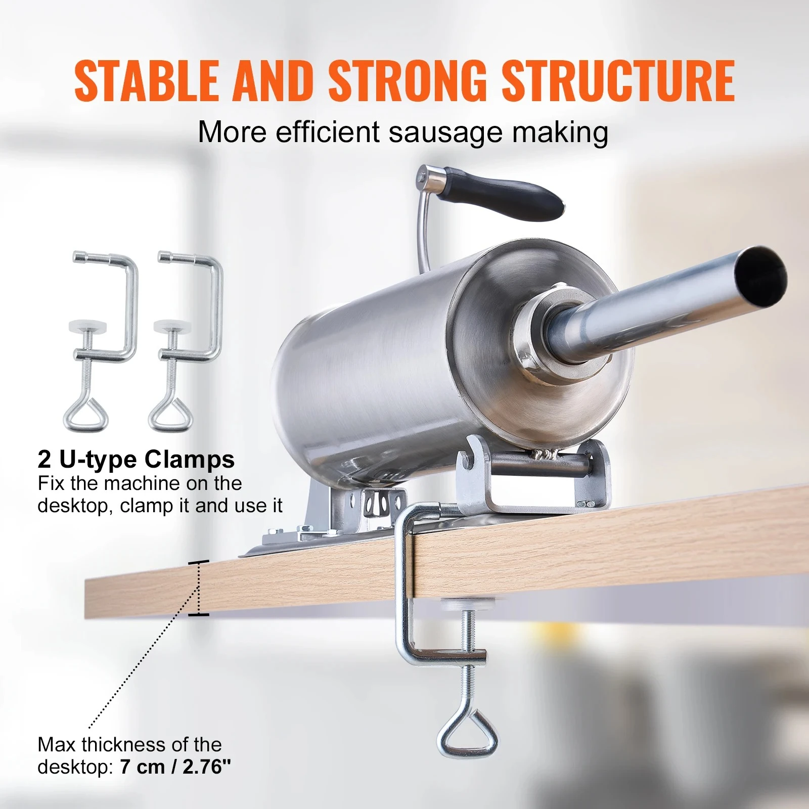 2.5L Manual Sausage Stuffer Food-Grade Stainless Steel & 8 Stuffing Tubes for Home Kitchen Restaurant Commercial