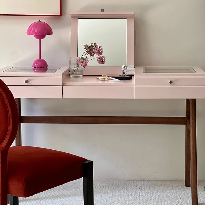 

Pink dresser pink makeup table solid wood bedroom modern simple dresser storage cabinet integrated