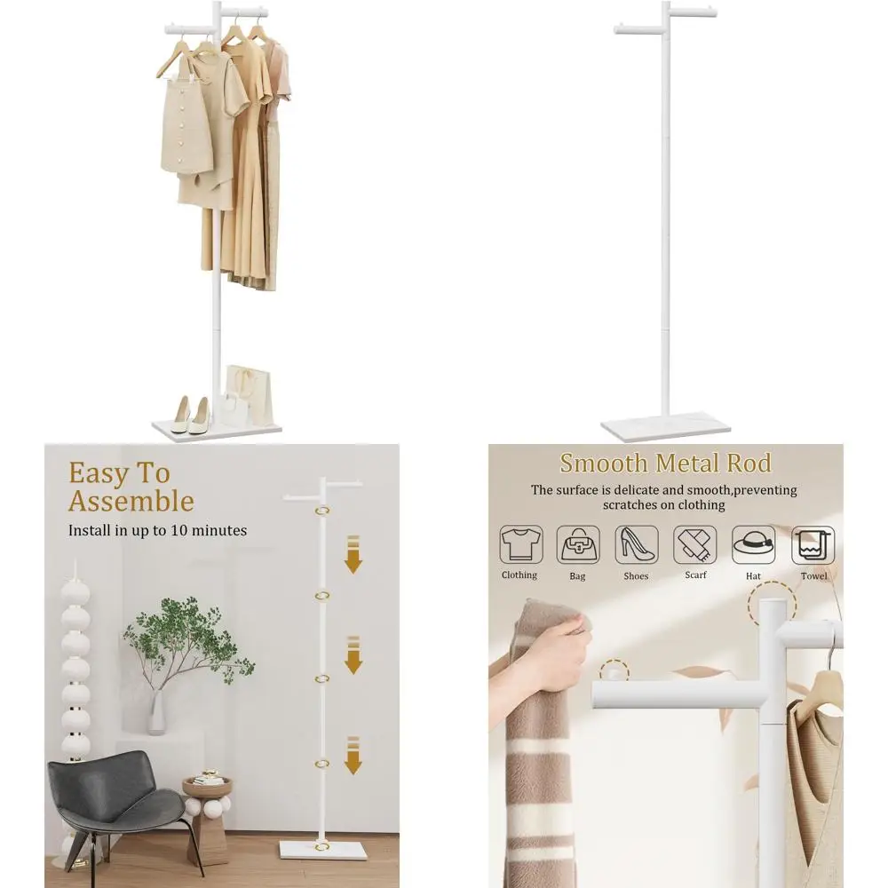 

Белая напольная металлическая вешалка Z-образной формы высотой 175 см с основанием из натурального камня для верхней одежды, одежды и сумок