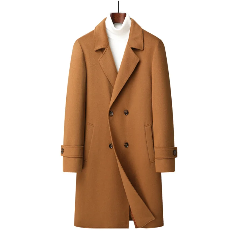 Solid Turn Down Collar Men Wool Blends Jacket Cardigan Coats Cardigan Double Breasted Outerwear High Street Loose Spliced