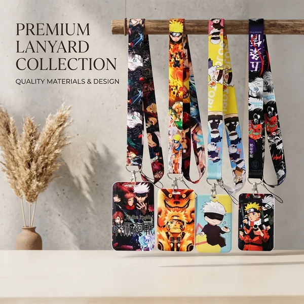 Anime figure Naruto phone lanyard bus Cartoon pendant work ID student ID access control card holder hard shell key chain gifts