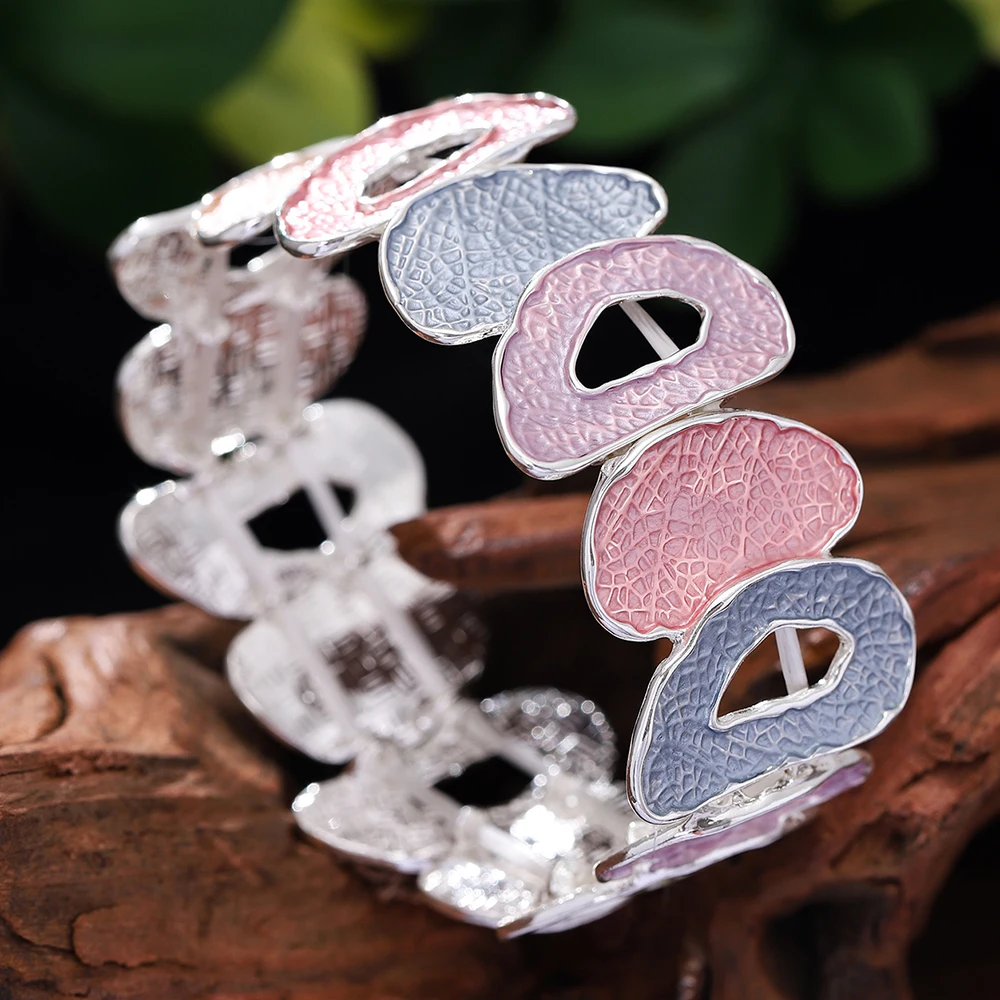 Fashion Drip Oil Geometric Elastic Bracelet for Women Accessories New Trendy Silver Color Bangle Daily Party Prom Jewelry Gifts