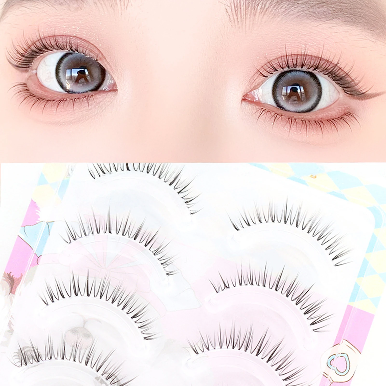 Ciglia finte Aspetto naturale Ciglia a striscia completa Ciglia spesse e sottili appuntite quotidiane per effetto sollevamento occhi Strumento per l'uso del trucco fai-da-te