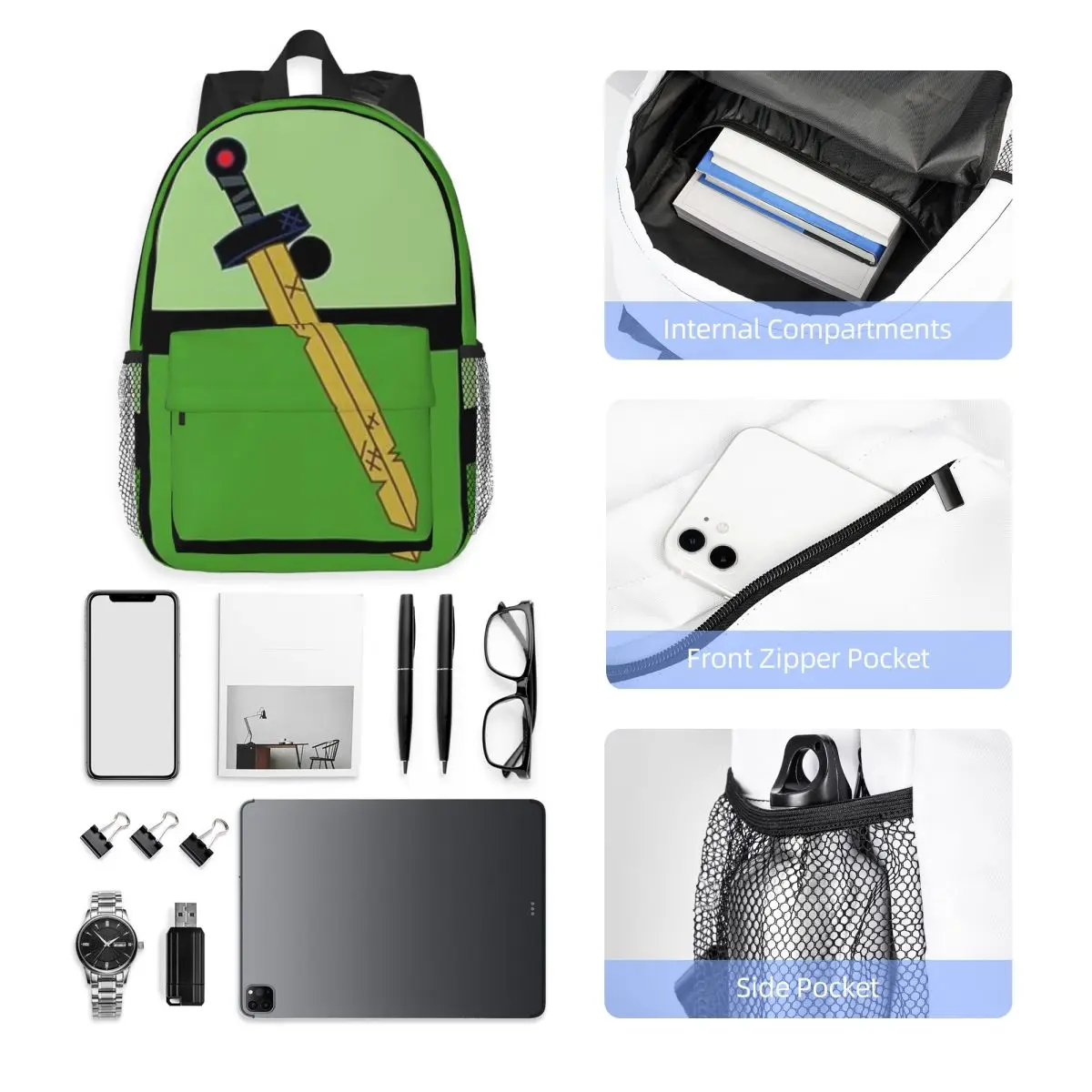Mochila durável de 15 polegadas Sword Adventure Time - Design leve e ergonômico para conforto e conveniência