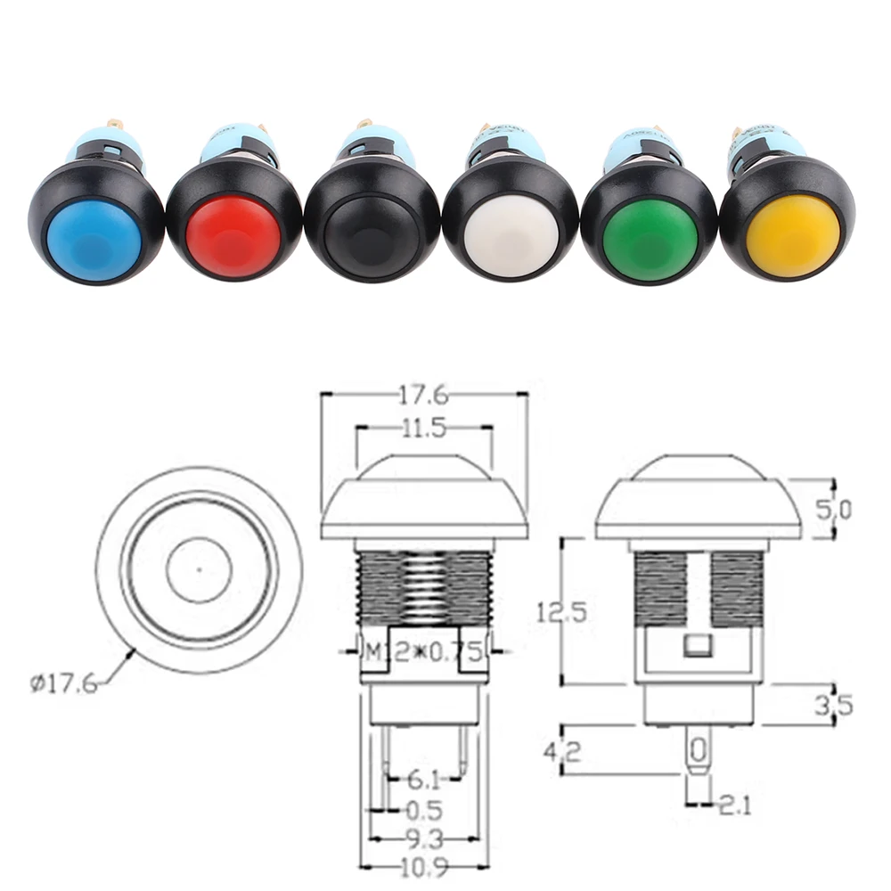 1PC PBS-33A 12mm 1NO latching Small Waterproof plastic Push Button Switch 250V 3A Round Red Green White Black Blue Yellow DS-33A