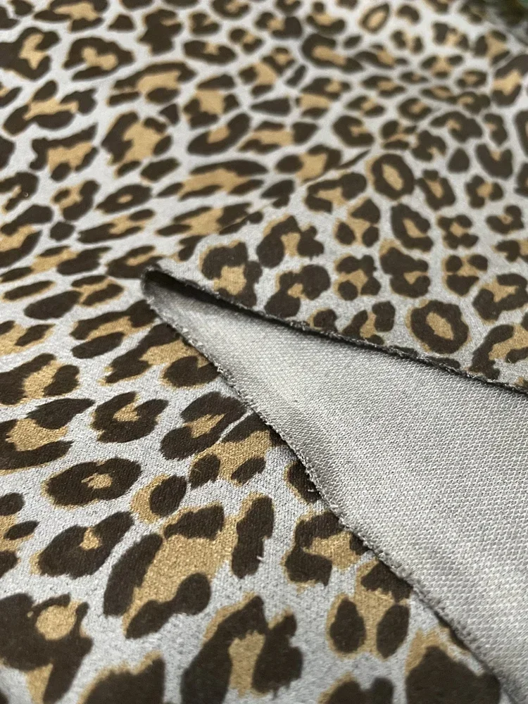 Leopard Printed Suede Fabric Thin By The Meter for Clothes Shoes Hats Handmade DIY Sewing Designer Cloth Soft Drape Beige Brown