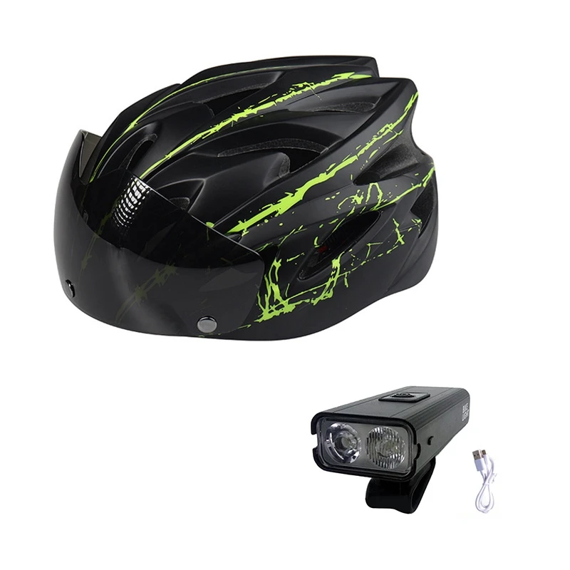 

2 Set Car Accessories: 1 Set 1200Mah Bicycle Front Light & 1 Set Ultralight Cycling Helmet With Removable Visor Goggles