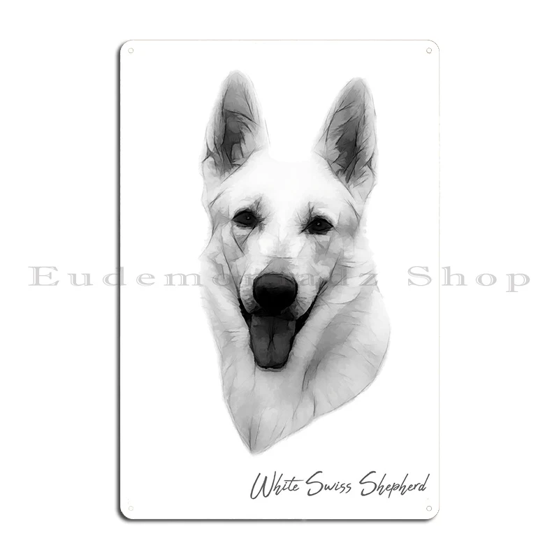 White Swiss Shepherd Dog Metal Sign Wall Mural Cinema Rusty Iron Customize Tin Sign Poster