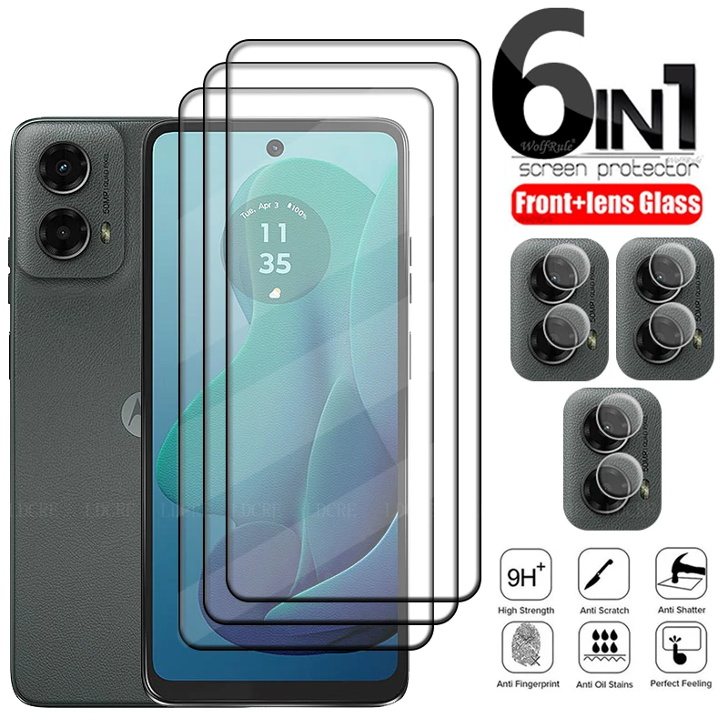 

6-in-1 For Moto G 2024 Glass For Motorola Moto G 2024 Tempered Glass 9H Full Cover Glue Screen Protector Moto G 2024 Lens Glass