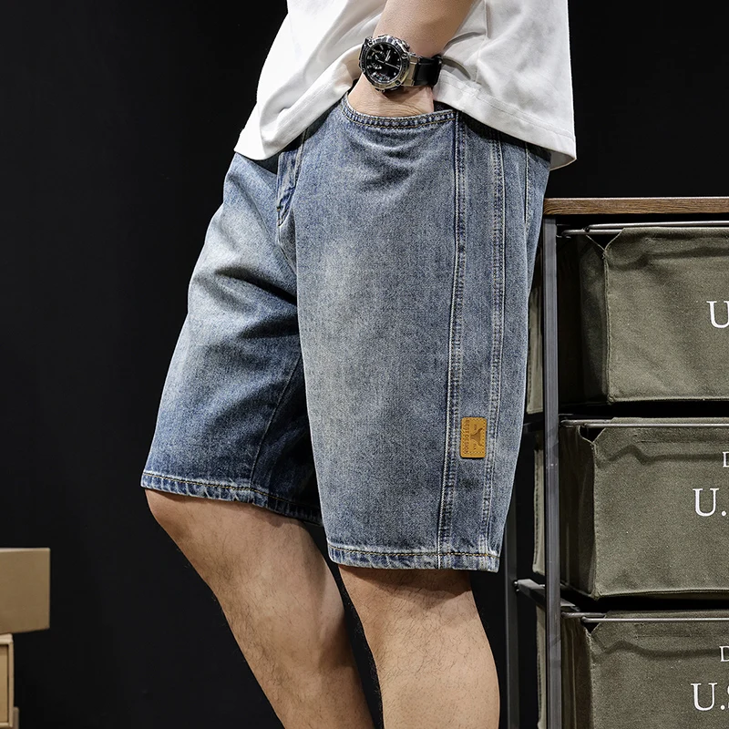 

Cargo denim shorts men's summer thin loose fashion brand American casual all-in-one five-point pants new breeches