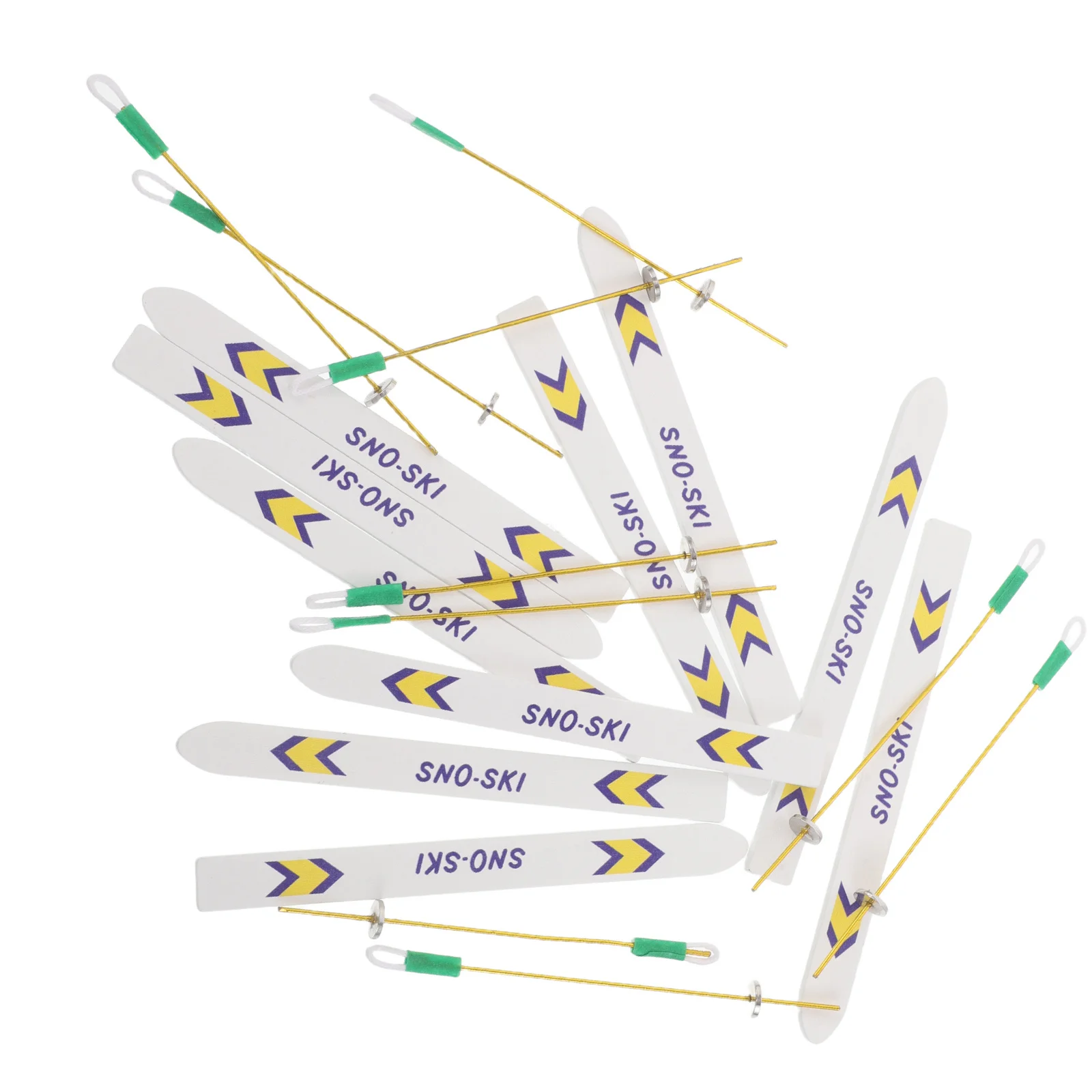 5Set Mini Ski's Polen Kerst Miniatuur Poppenhuis Winter Scène Accessoire Miniatuur Ski's met Polen