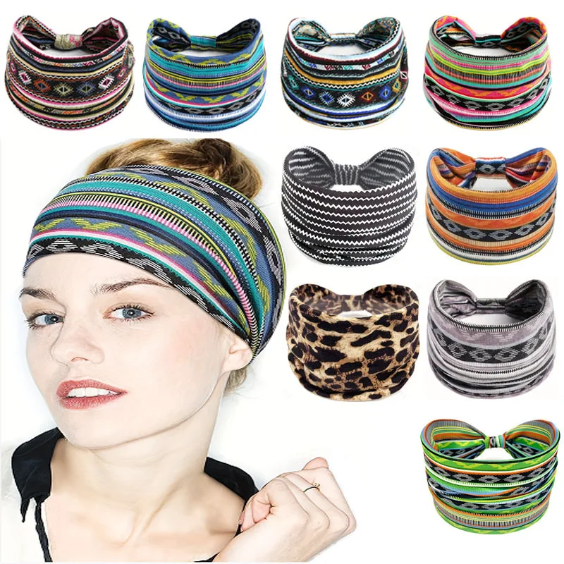 

Европейско-американский женский эластичный головной платок в богемном стиле, модный, дышащий, хлопковый, с широкими полями, аксессуар для волос