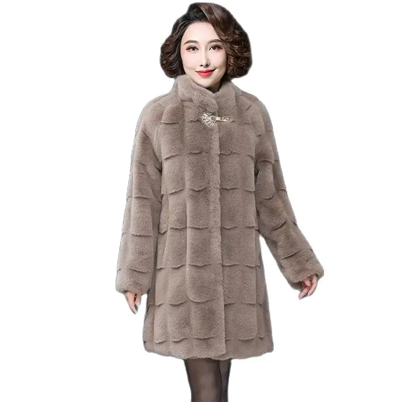 New Stand collar Faux fur Jacket Women's 2022 Winter Mother Thicken Mink velvet Long Fur Overcoat Warm Loose Snow Parkas Coats