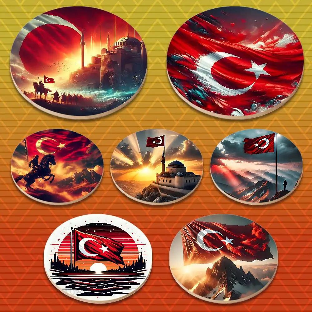 

Cool Art Turkish Flag Round Wooden Coasters Suitable for Drinks Tea,Coffee for anti-slip decoration in bars and cafes