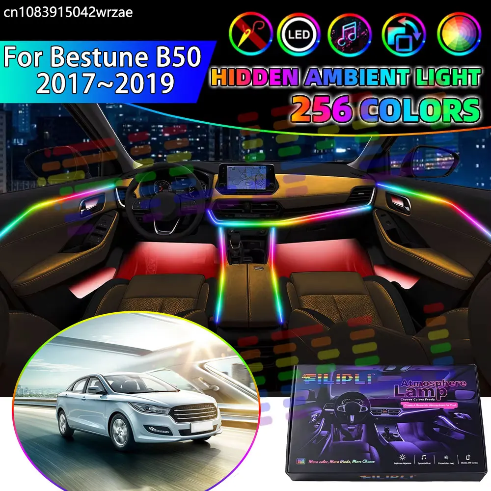 For Bestune B50 2017 2018 2019 RGB Car Interior Ambient Lights Strips Breathing Lighting Kit App Control LED strips Auto Parts