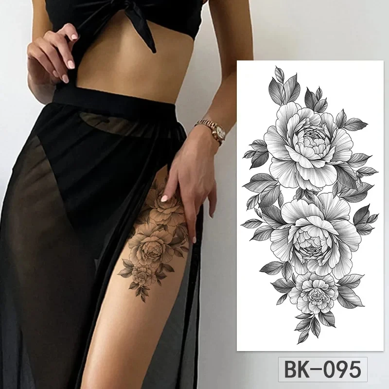 Black Temporary Tattoos Realistic Women Body Arm Art Compass Flower Henna Mandala Waterproof Character Fake Girl Tatoo Sticker