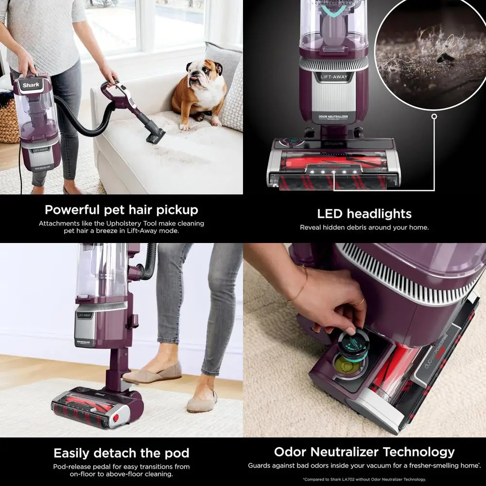 

Вертикальный пылесос Rotator Pet Lift-Away Advanced с технологиями DuoClean, HairPro и нейтрализатором запахов, цвет винно-пурпурный