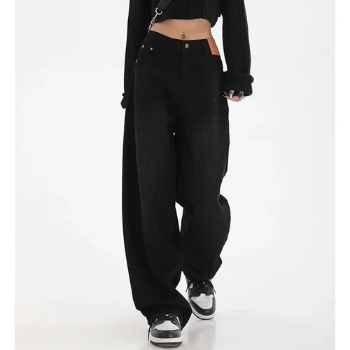 Imagen 2 del producto Pantalones vaqueros holgados clásicos Retro de cintura alta para mujer, pantalones vaqueros de pierna recta coreanos para uso diario, pantalones largos cómodos para niñas