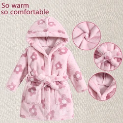 Baby 9M To 3Years Cozy Girls Fruits Hooded Bathrobe - Warm Flannel Nightgown with Belt - Perfect for Autumn & Winter Sleepwear