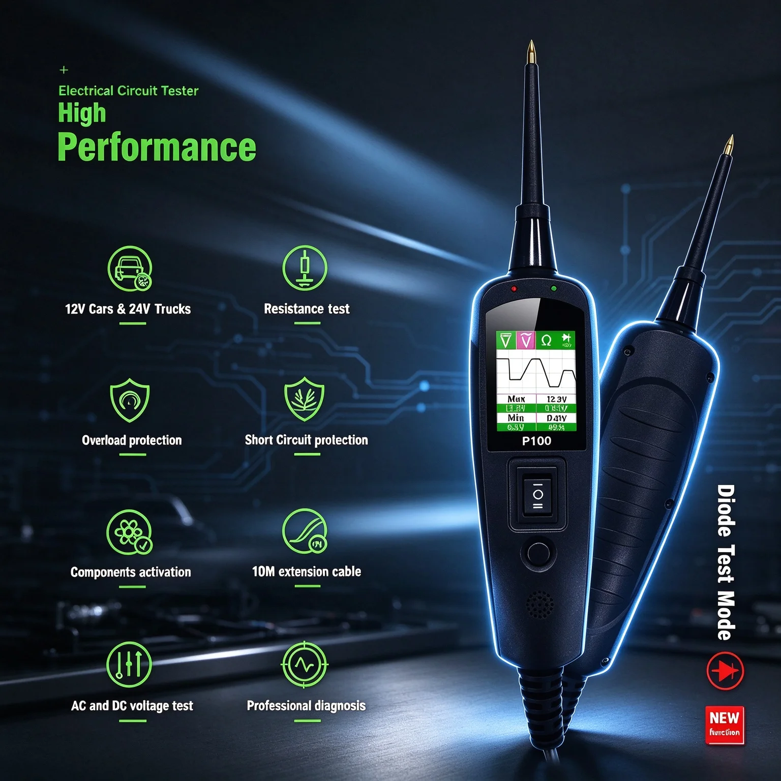 TopDiag JDiag P100 Automotive Power Scan Probe Kit AC DC 12V 24V Car Electrical Circuit Tester