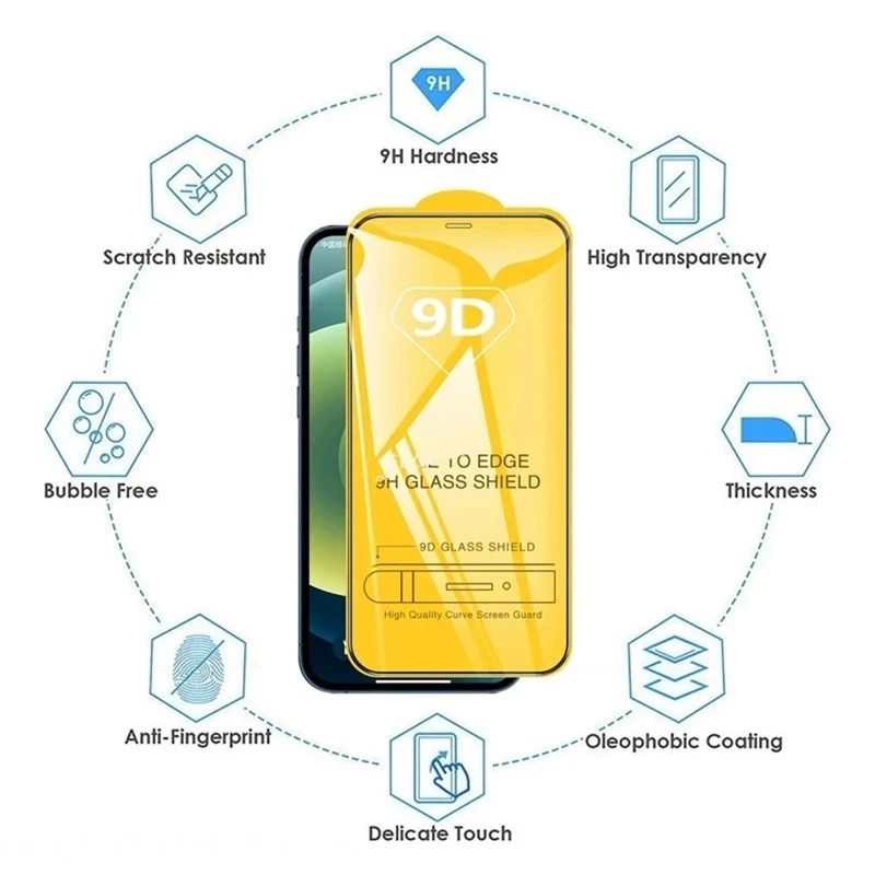 Protector de pantalla de vidrio templado 9D para iPhone 16 15 14 13 12 11 Pro Max, vidrio protector para iPhone X XR XS Max 7 8 Plus, 1-4 piezas 2