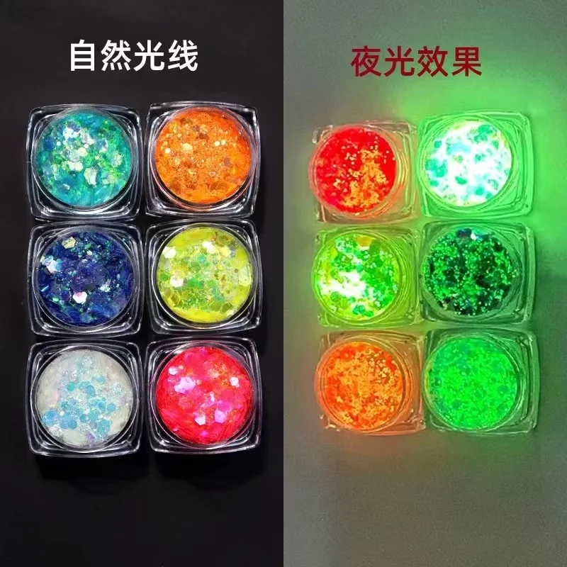 

TCT-701 Luminous Crystal Sand Glow Dark In Nails Glitter Art Decoration DIY Tumbler Crafts Accessories Festival Party Supplier