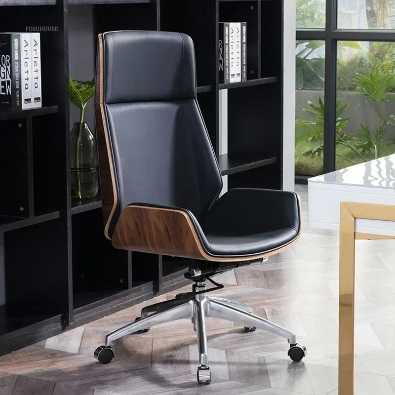 Modern Wooden High Back Pulley Office Chairs Bedroom Furniture Luxury Chair Leisure Leather Sillas Gamer Computer Chair