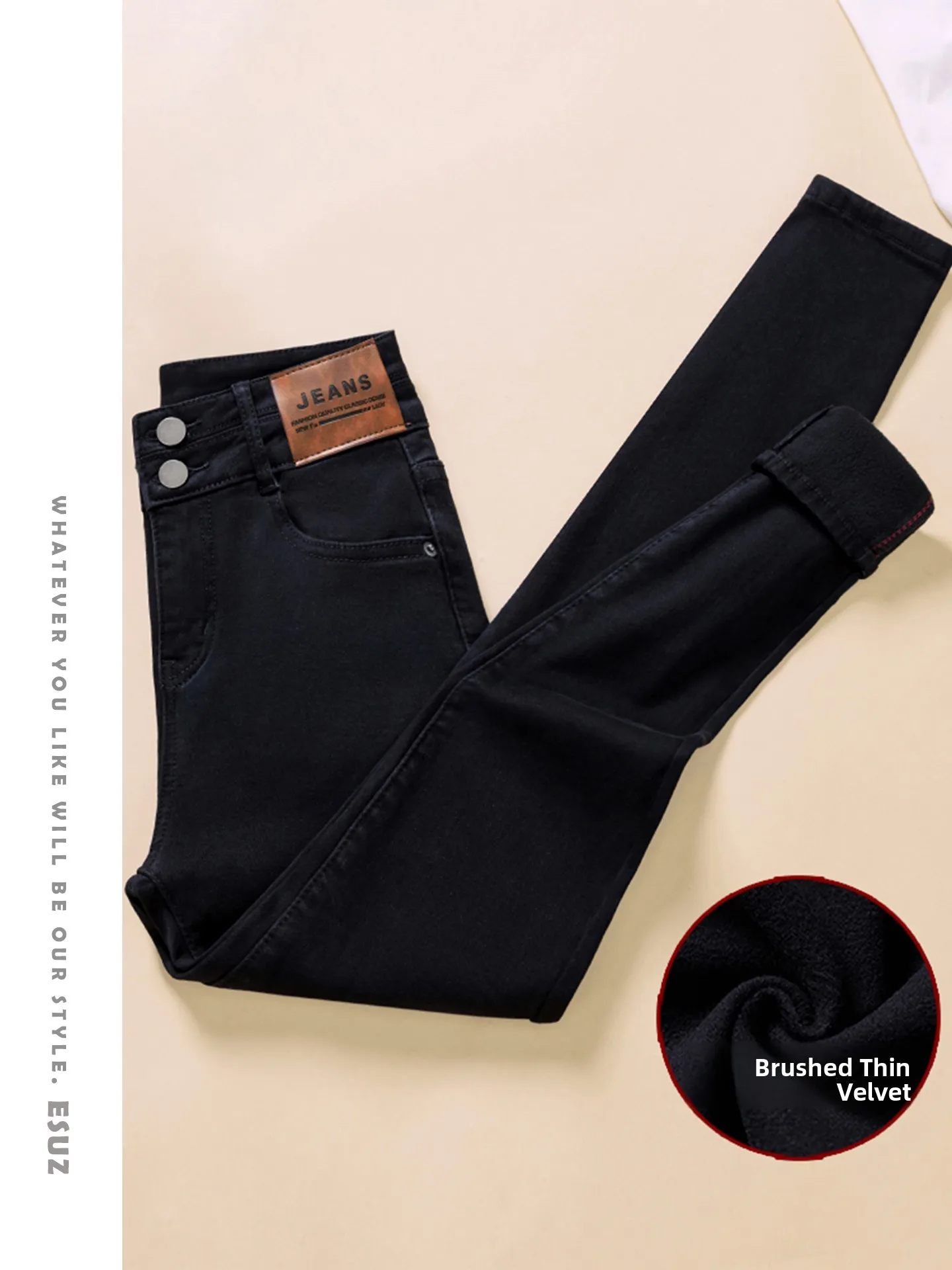 

Offcat High Waist Fleece Lined Skinny Jeans Women's Autumn Winter New Style Elastic Slim Fit Casual Cotton Polyester Blend