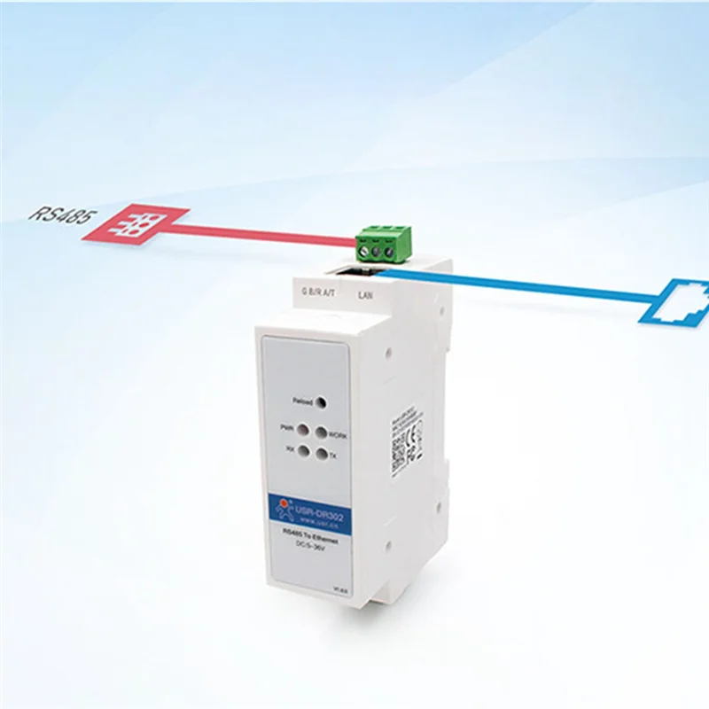 USR-DR302 Din Rail Serial RS485 to Ethernet TCP IP Server Module Ethernet Converter Modbus RTU to Modbus TCP Unit