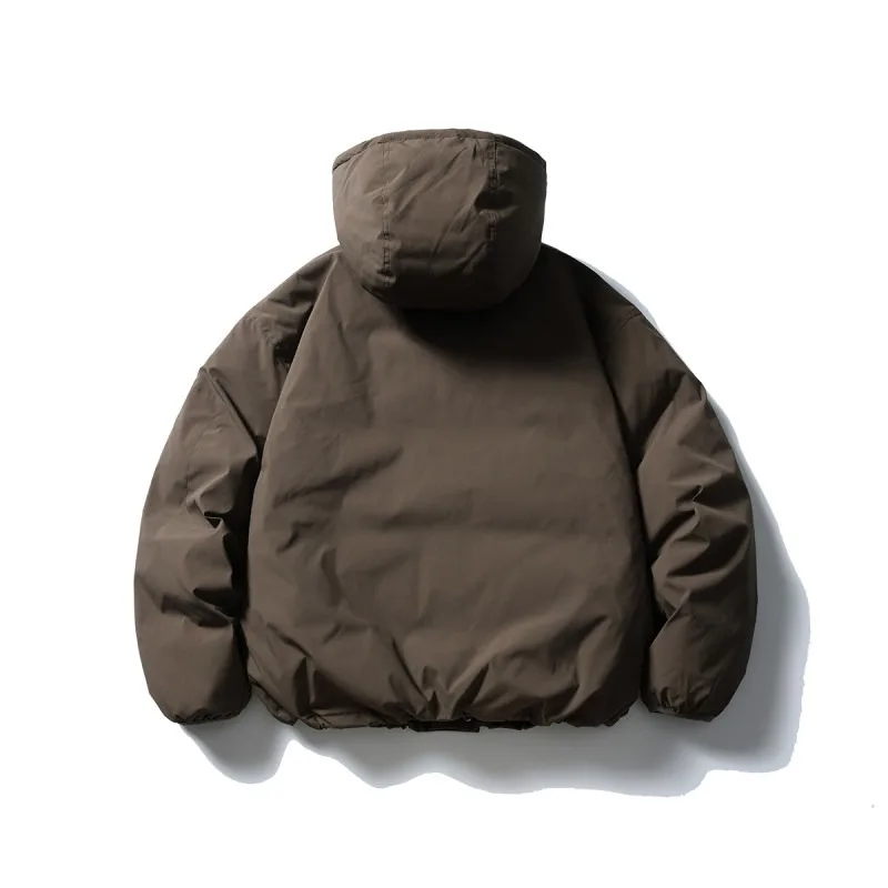Japanese Retro 90 White Duck Down Hooded Jacket Men's Trendy Winter Solid Color Loose Thick Warm Coat