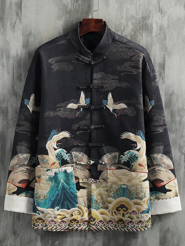 

Retro Artistic Chinese Style Men's Clothing Suit Coat New Wear with Placket Buckle