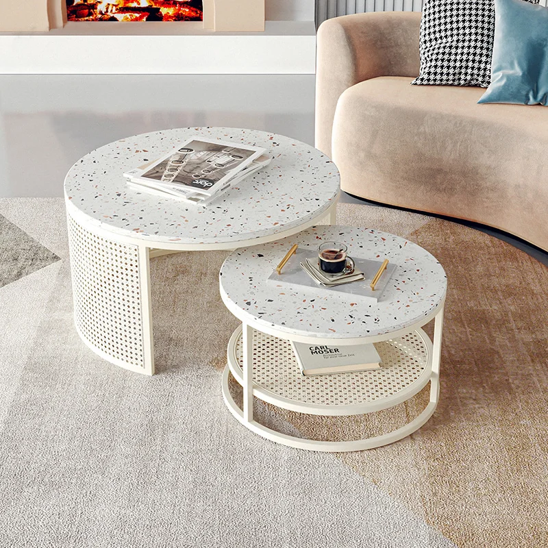 Terrazzo round coffee table balcony small coffee table living room home