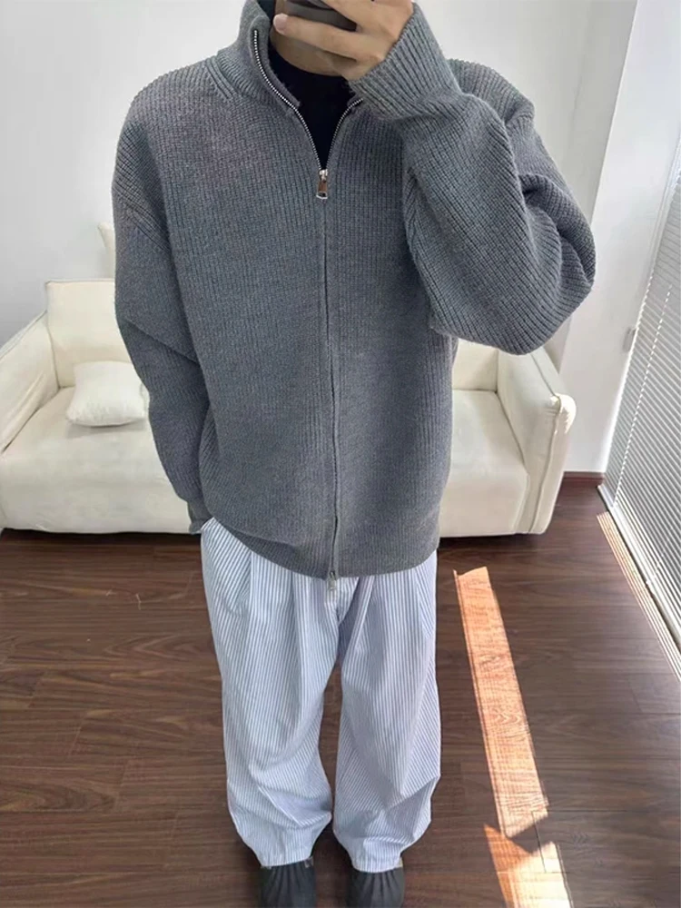 

ay Zipper Collar Long Sve Knitted Sweater Men's Spring Autumn Loose Fit Vintage Sle Outerwear Casual Comfortable Knitwear