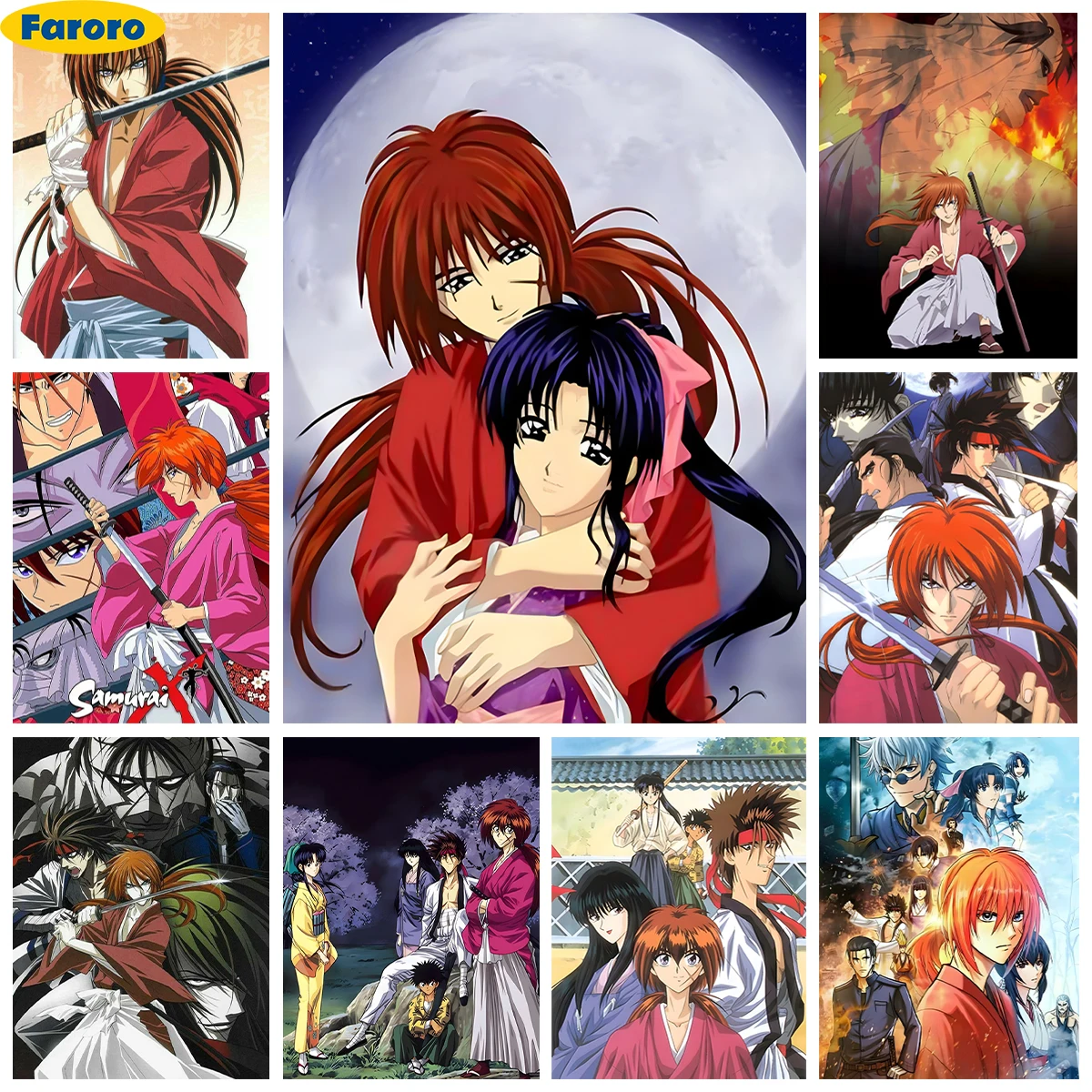 

Manga Rurouni Kenshin Diamond Painting Kit Japanese Samurai Anime Diamond Embroidery Cross Stitch Handmade Gift Home Wall Decor