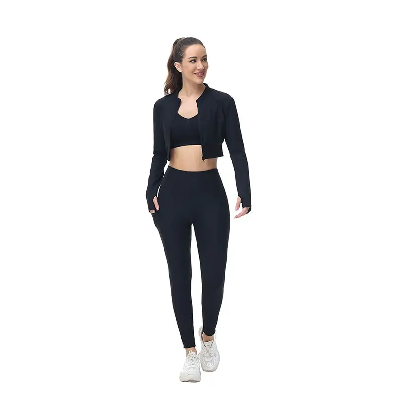 Women's 2-Piece Seamless Tight Zip Top High-Waisted Tight Leggings Yoga Fitness Suit