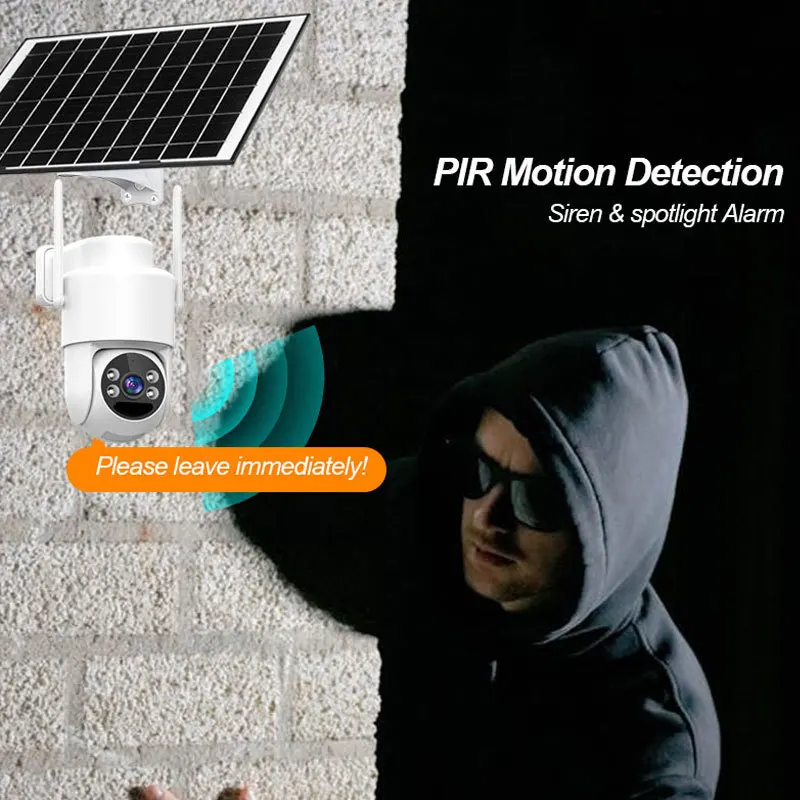 PIR Solar Wifi/4G PTZ IP Security Cam Outdoor Waterproof Battery Powered Wireless CCTV Video Surveillance Camera 2'' Color Night