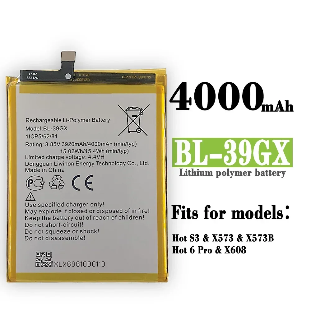 High Quality Replacement Battery For Infinix X573 Hot S3 X608 BL-39GX New Large Capacity Built-in Battery