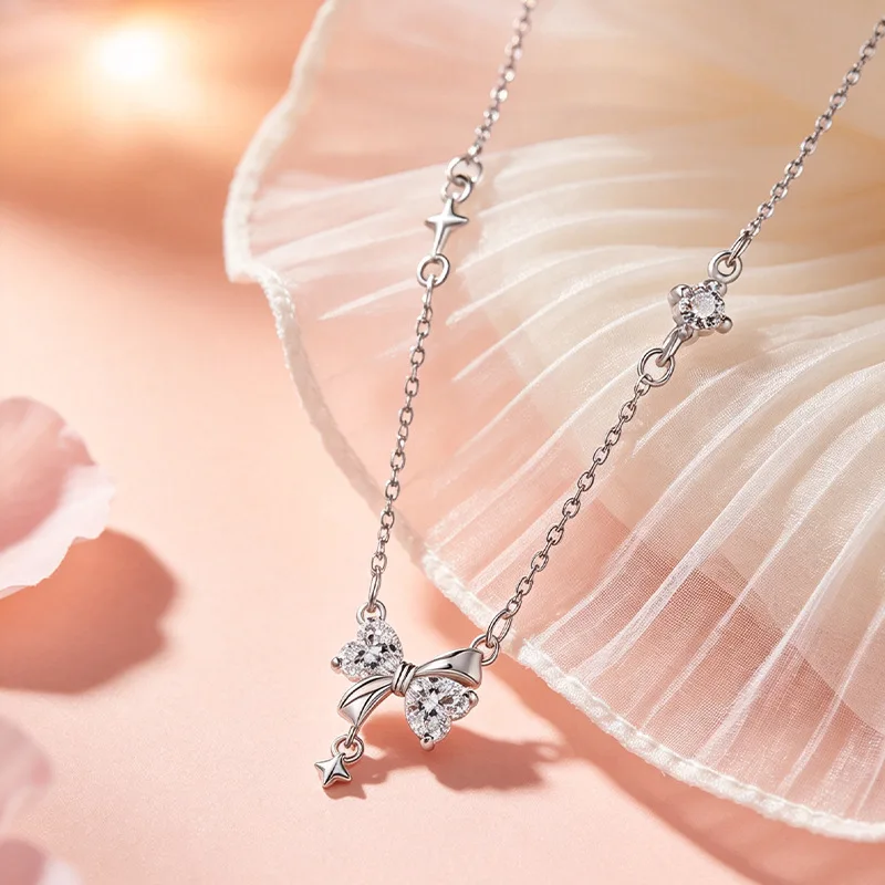Lucky Bracelet Hand String Minsheng Bow Flash Diamond Necklace All-Match Women's Light Luxury Niche Design Sense Ins Style Sweet
