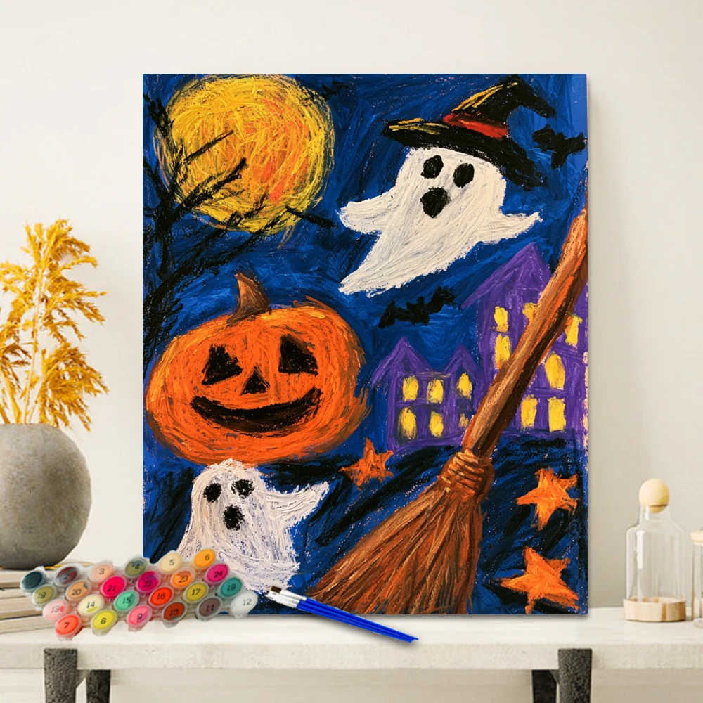DIY Paint By Numbers Kit  Spooky Moon  Acrylic Canvas Digital Painting Wall Art Home Decor Anniversary Gift